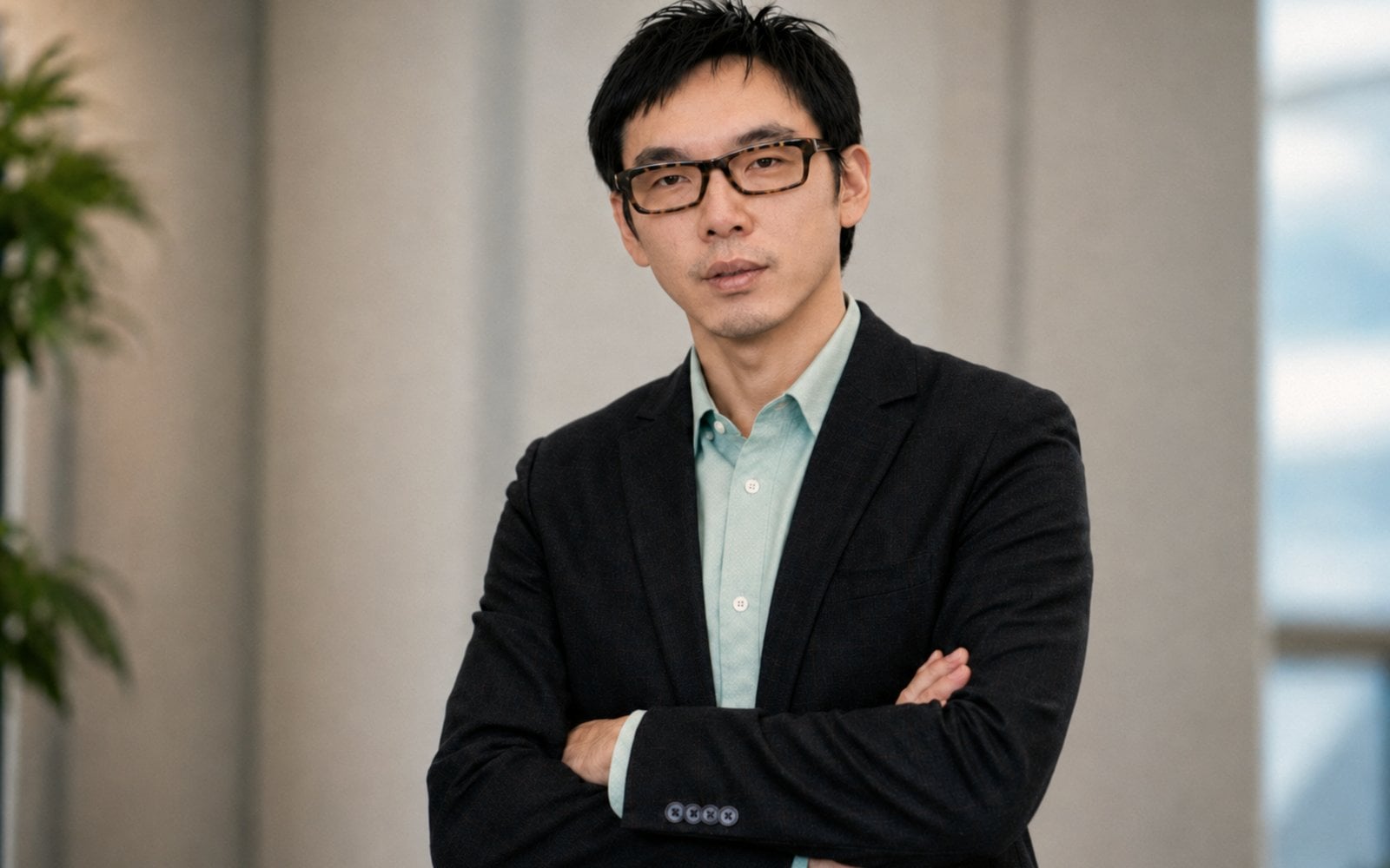 江仕超 Albert Chiang，超維策略創辦人暨首席品牌策略顧問，灰色辦公室背景肖像照